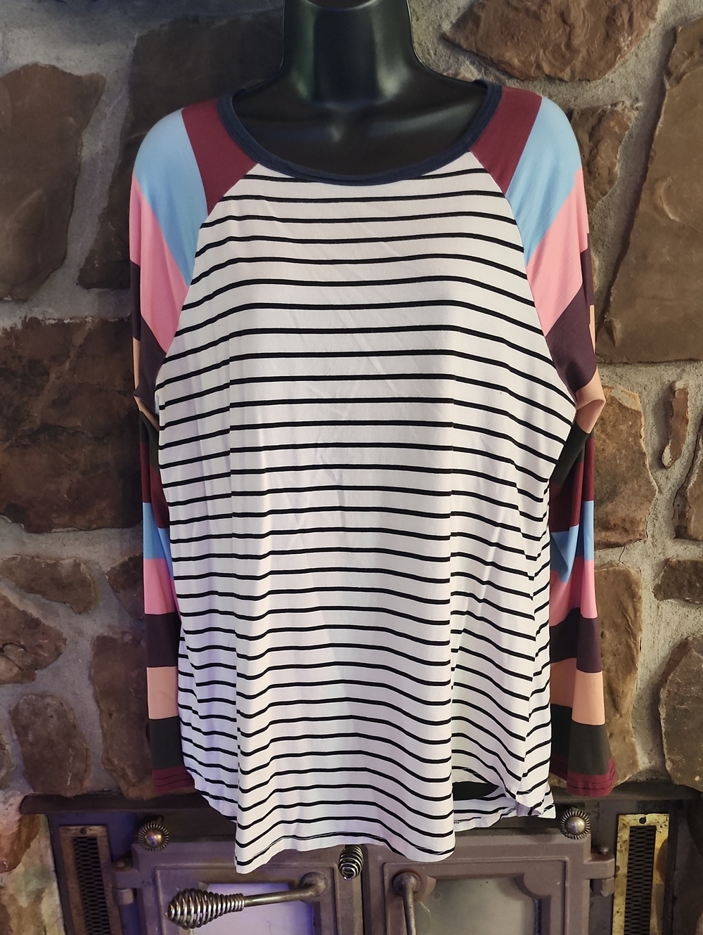 Striped Raglan Sleeve Women's Top in White and Multicolor